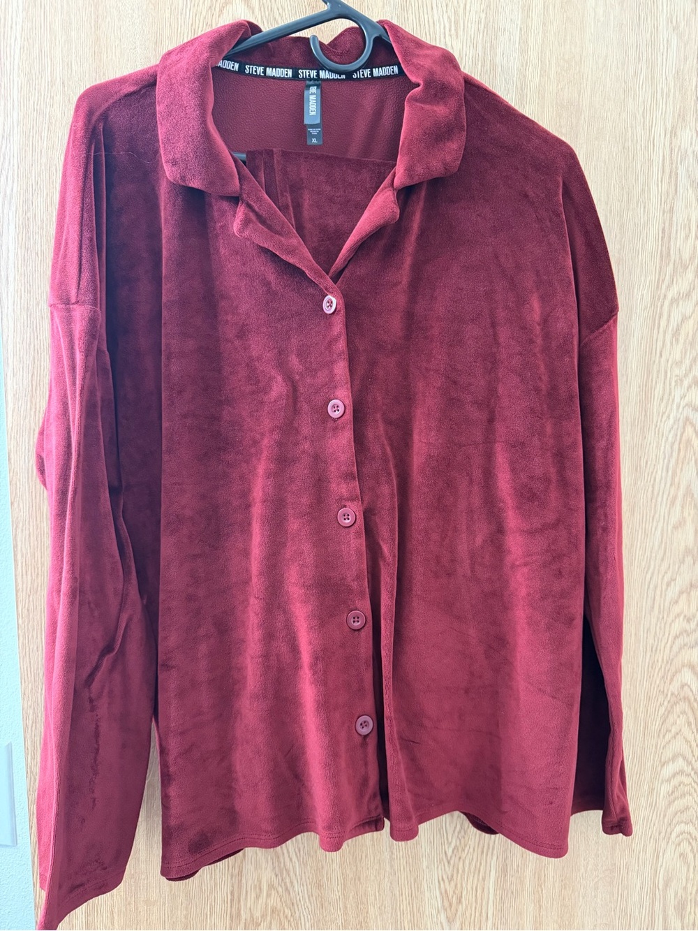 Steve Madden Burgundy Velour Button-Down Shirt with pants